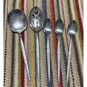 Vintage NASCO Japan Tina‎ Pattern Stainless Steel Flatware 5pc Spoon Lot Floral